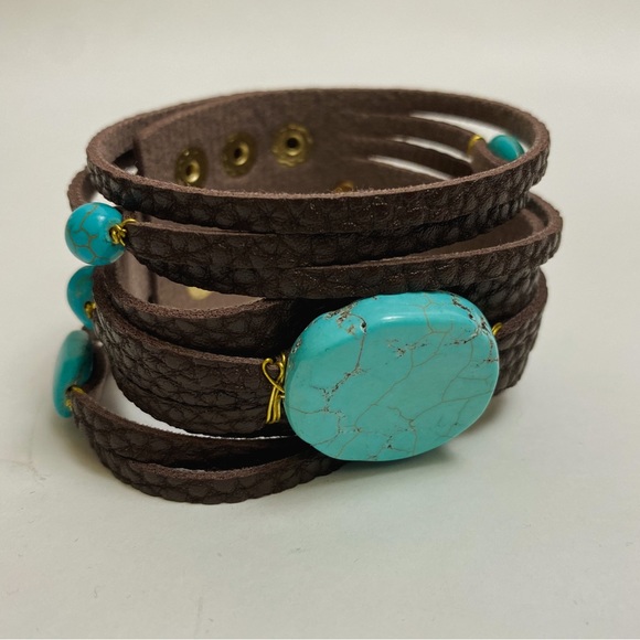 New Turquoise Leather Bracelet Cuff - Picture 1 of 3